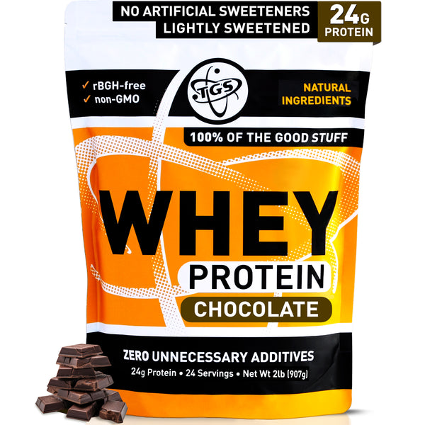 Chocolate whey protein without artificial sweeteners all natural cocoa no stevia US farms gluten free soy free hormone free